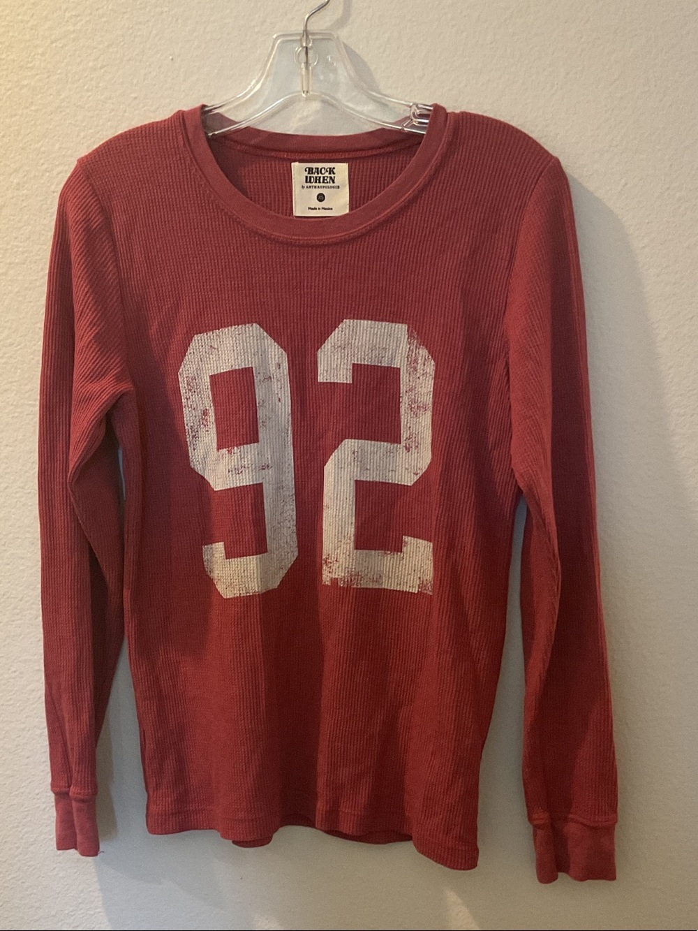 GAP Rust-Red Long Sleeve Thermal Tee with White '92' Graphic by Anthropologie